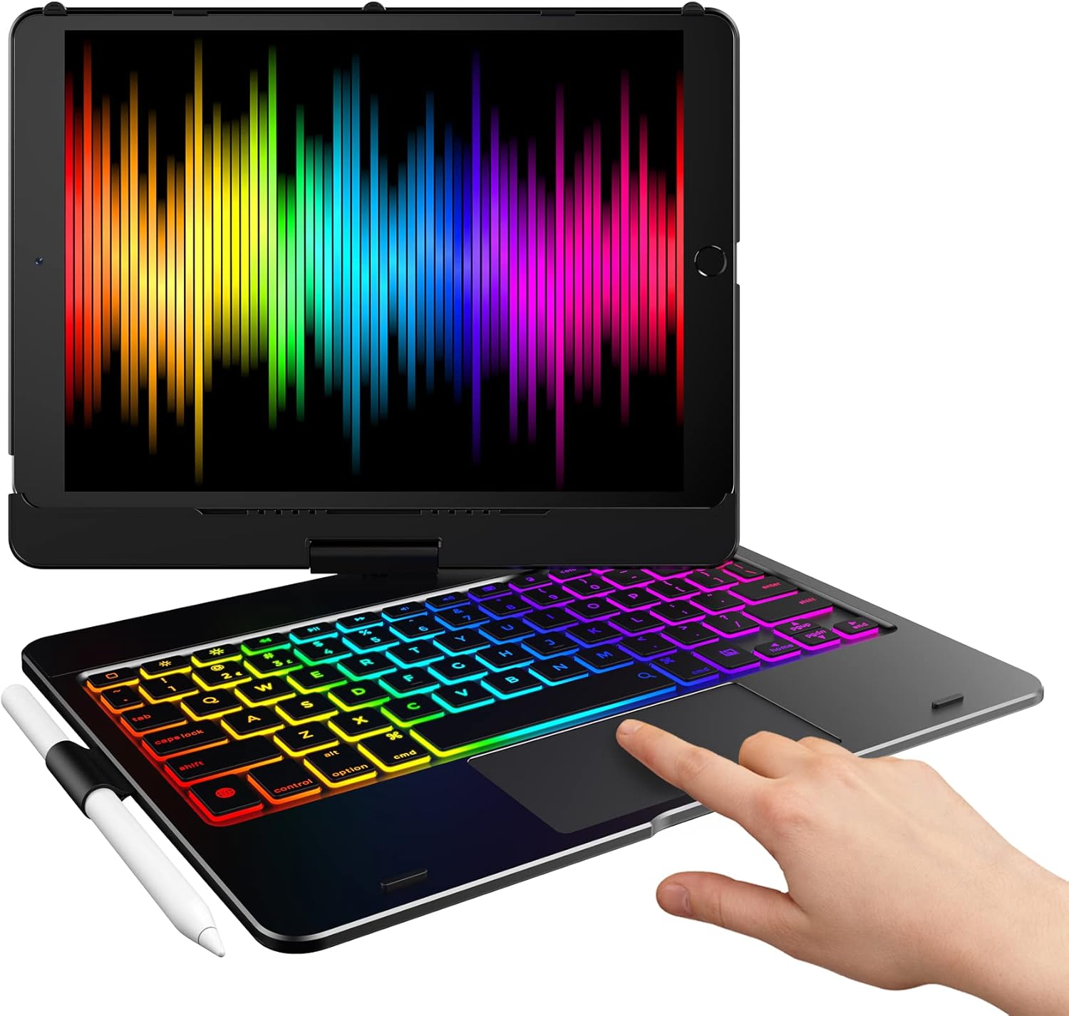 typecase Touch Ultra iPad 9th Generation Case with Keyboard (10.2, 2021) - Trackpad, RGB Backlight, 360° Rotatable, Thin & Light for 8th Gen (2020), 7th Gen (2019), Air 3, Pro 10.5 (Black)