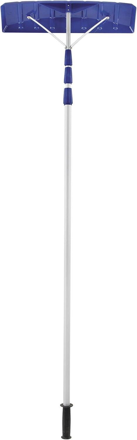 Snow Joe RJ204M 21' Twist-n-Lock Telescoping Snow Shovel Roof Rake with 6" by 25" Poly Blade, 25 inches, Blue
