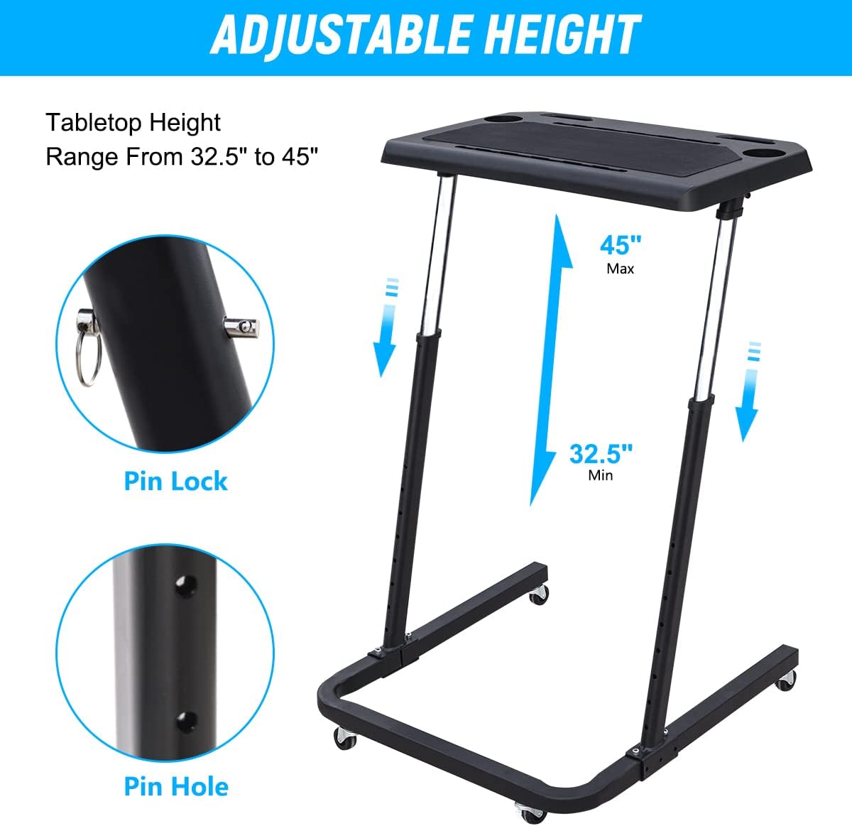 Racketon Large Panel Height Adjustable Bike Trainer Desk Portable Workstation Standing Desk Indoor Cycling Fitness Desk