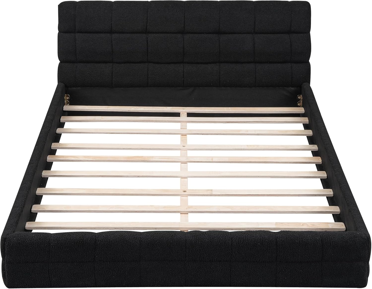 Queen Size Upholstered Platform Bed Frame, Black，Modern and Stylish Queen Bed Frame with Headboard, Perfect for Bedroom Furniture and Storage Solutions