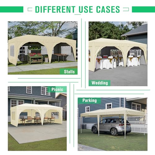 10x20 White Pop Up Canopy Tent Heavy Duty with 6 sidewalls Commercial Outdoor Party Tent Event Wedding Tents Instant Canopy Gazebo with Carry Bag UPF 50+ Waterproof Adjustable Height