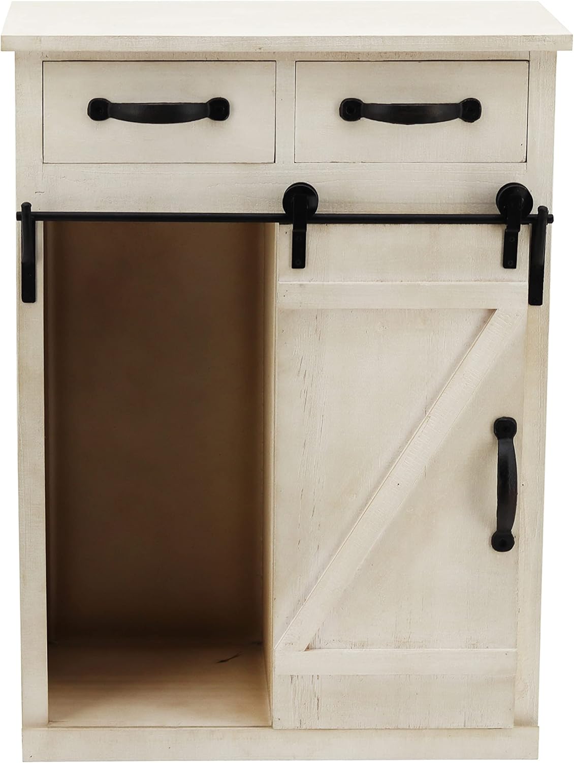 Classic Style White Country Style Single Barn Door with 2 Drawers Vintage Wooden Cabinet