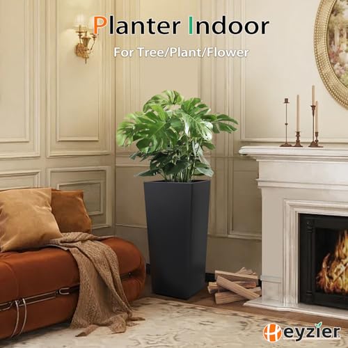 Tall Planter Outdoor Indoor, Large Resin Plant Pots for Trees Flowers (Black, 27.5 inch - 2 Pack)