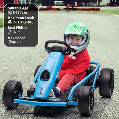 Electric Drifting Go Kart for Kids - 24V Battery, Dual Motors, High Speed, Music & Horn, Max Load 175lbs - Green