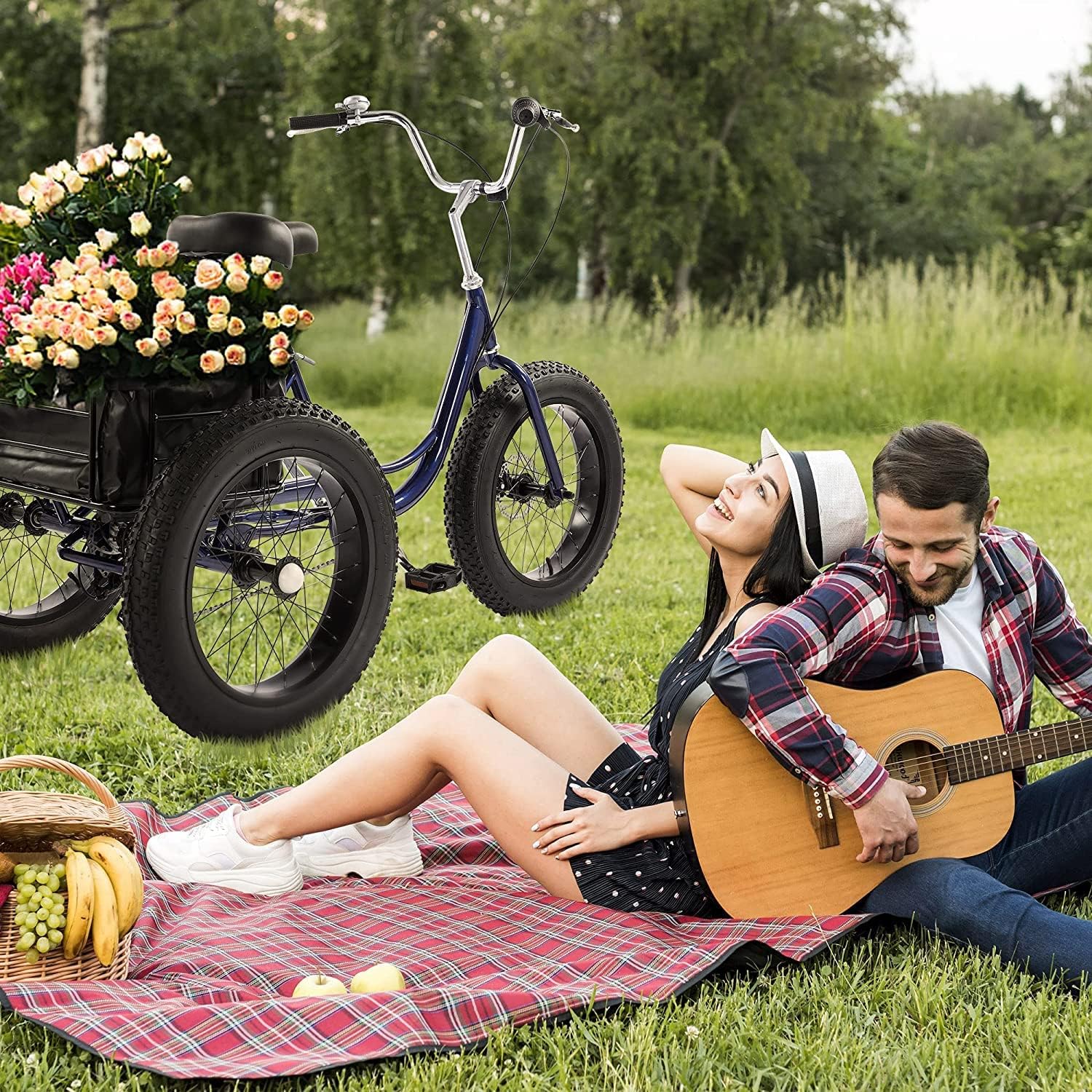 Adult Tricycles, 7 Speed Adult Trikes 20 Inch 3 Wheel Bikes for Adults with Large Basket for Recreation, Shopping, Picnics Exercise Men's Women's Cruiser Bike