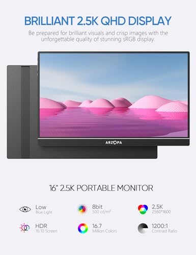 ARZOPA 16.1'' 144Hz Portable Gaming Monitor, 106% sRGB 1080P FHD Kickstand Portable Monitor with HDR, Ultra Slim, Eye Care, External Second Screen for Laptop, PC, PS5, Mac, Xbox-Z1FC