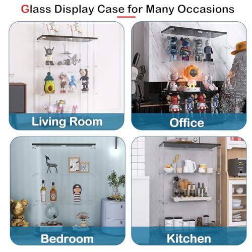 Henf Glass Display Cabinet with 4 Shelves,Modern Curio Cabinets with Glass Door & Lock,Floor Standing Storage Collection Display Case for Living Room Bedroom Office,16.7" W x 14.3" D x 64.7" H,White