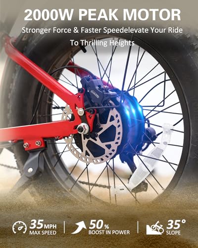 2000W Electric Bike for Adults, 48V 25Ah Removable Battery, Up to 35MPH and 75+ Miles Range, 7-Speed Transmission, 20" Fat Tires Ebike, 3-Pedal-Assist Levels