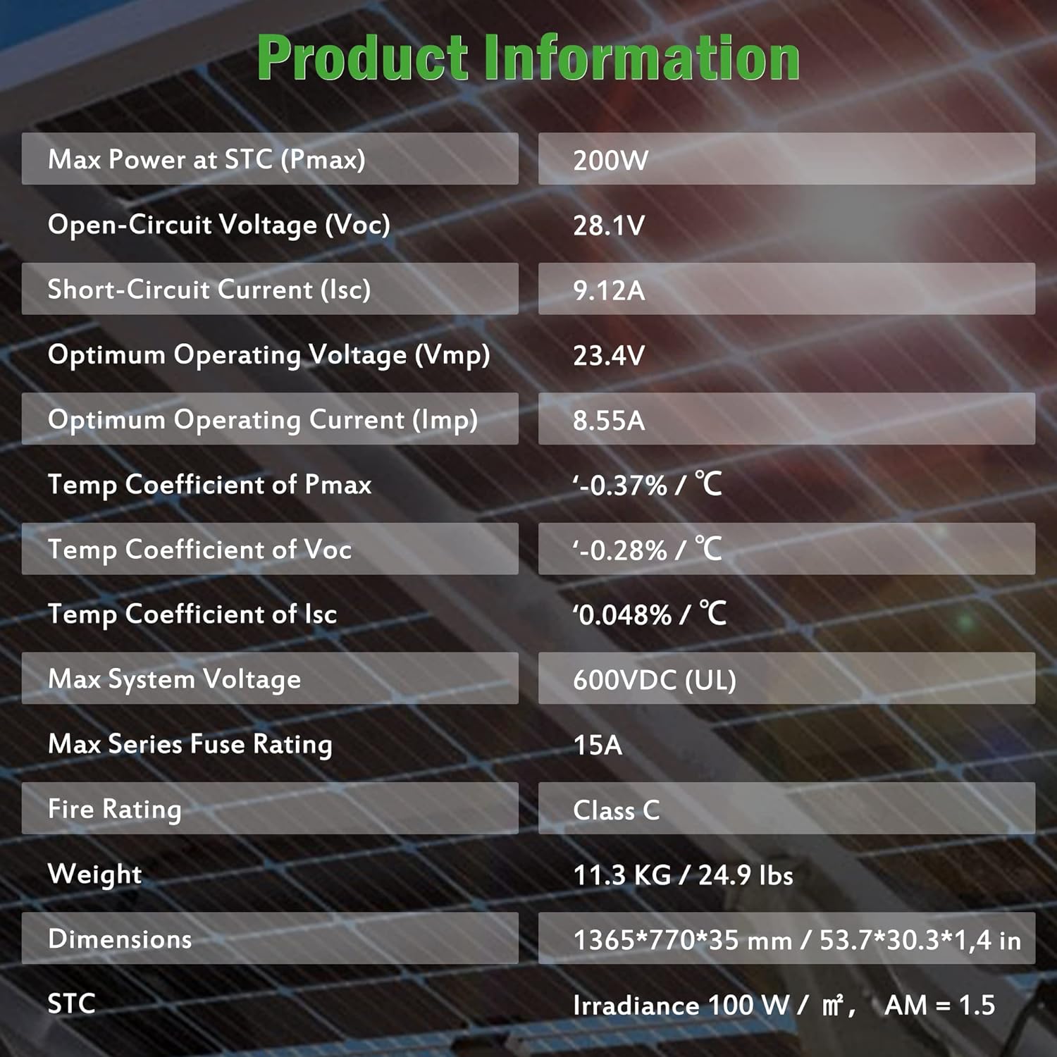 JJN Bifacial 2PCS 10BB 200W Mono Solar Panels 12V High Efficiency Solar Panel for Off-Grid System