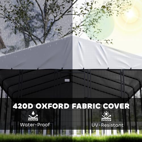 PawHut 4.6' x 4.6' x 5' Dog Kennel Outside, Welded Wire Outdoor Dog Kennel Run with Waterproof & UV Resistant Cover, for S&M Breeds, Chickens, Ducks, Black
