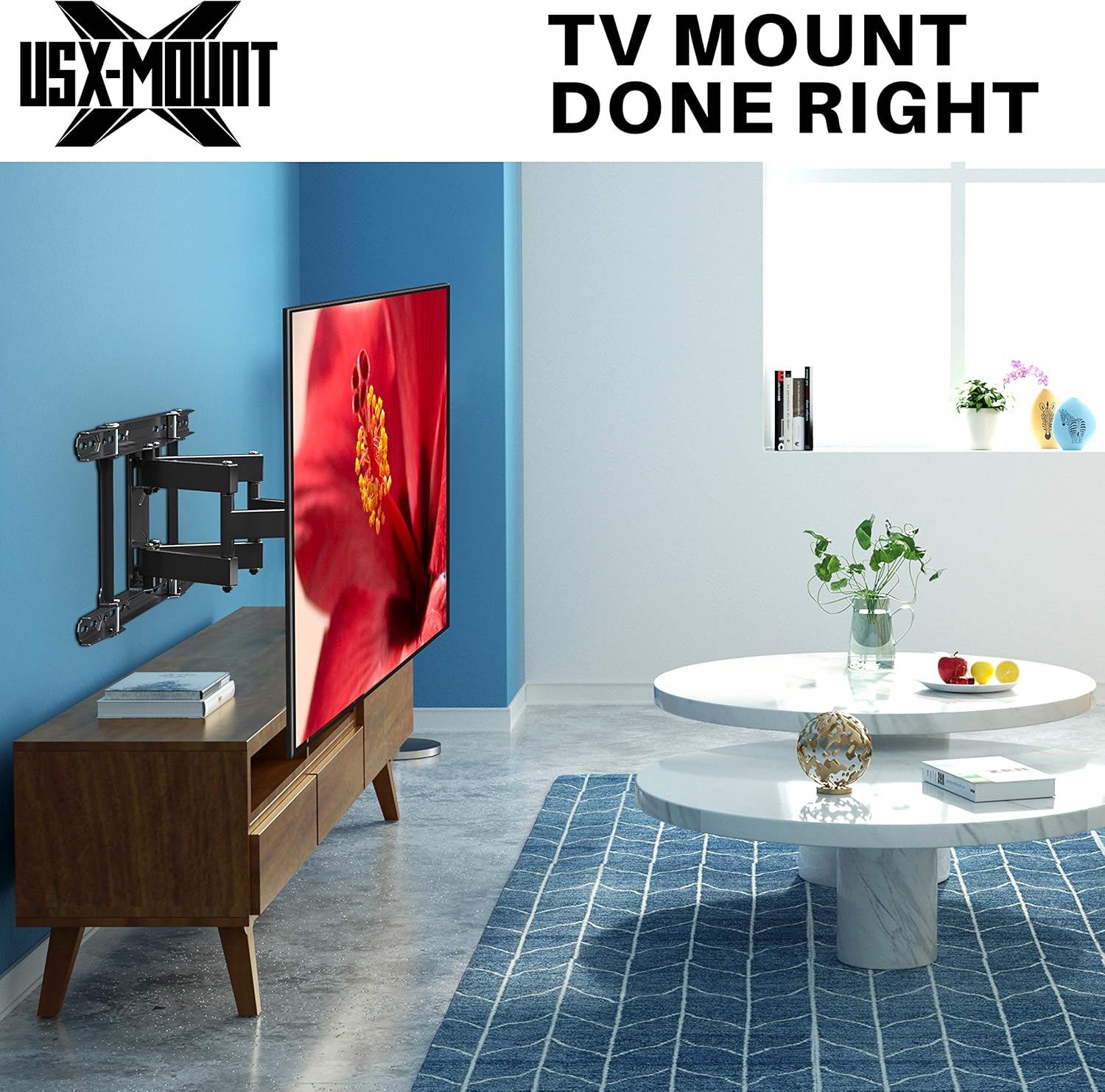 USX MOUNT Full Motion TV Mount for 42"-80" TVS, Fits 16" 18" or 24" Studs , TV Wall Mount Bracket Tilt Swivel Extension TV Mounts with Dual Articulating Arms Max VESA 600x400mm, Weight Capacity 110lbs Pack of 2