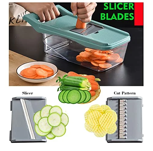 13-in-1 Vegetable Chopper - Vegetable Slicer - Egg Separator - Onion Chopper with Container - Pro Food Chopper - Grey Slicer Dicer Cutter - 8 Blades -1 peeler