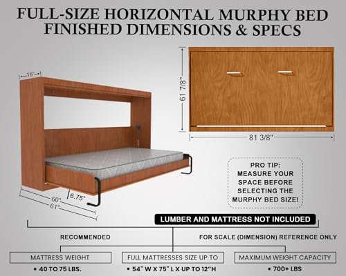 Queen Size DIY Murphy Bed Hardware Kit – Vertical Wall Bed for Space-Saving - Budget-Friendly DIY Setup -Made in USA -Hide Away Design with Murphy Bed Queen Hardware - Bed Lift Mechanism - Pull Down