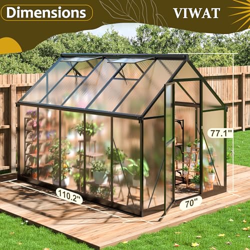 6x7.5 FT Greenhouse for Outdoors, Polycarbonate Greenhouse with Quick Setup Structure and Roof Vent, Aluminum Large Walk-in Greenhouse for Outside Garden Backyard, Black