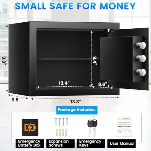 2.5 Cu ft Large Safe Box, Steel Security Home Safe with Programmable Keypad Lock and Removable Shelf, Money Safe with Mute Function & Alarm System, Document Safes for Home Business Office USE