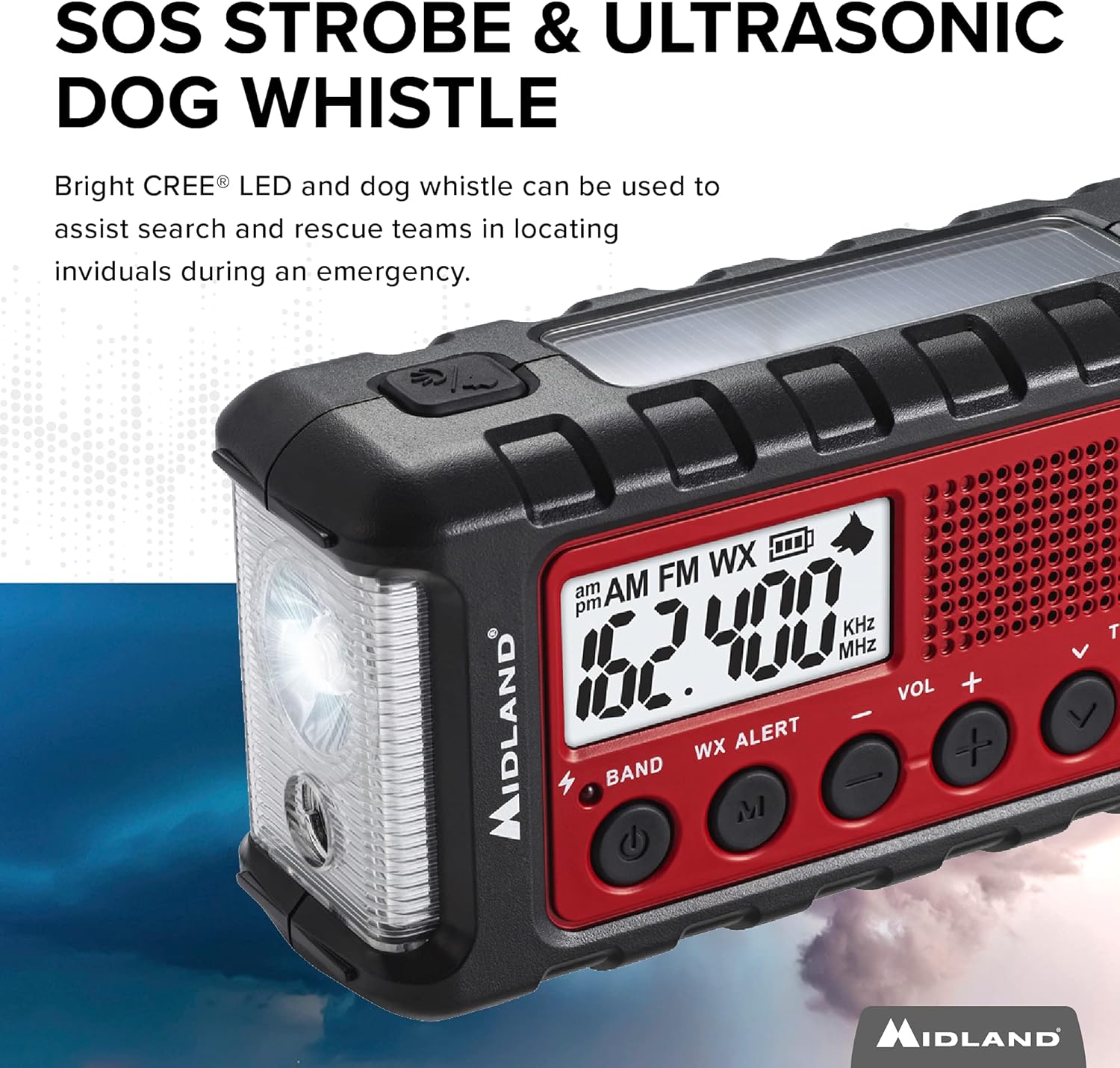 Midland - ER310, Emergency Crank Weather AM/FM Radio - Multiple Power Sources, SOS Emergency Flashlight, Ultrasonic Dog Whistle, & NOAA Weather Scan + Alert (Red/Black) Pack of 2