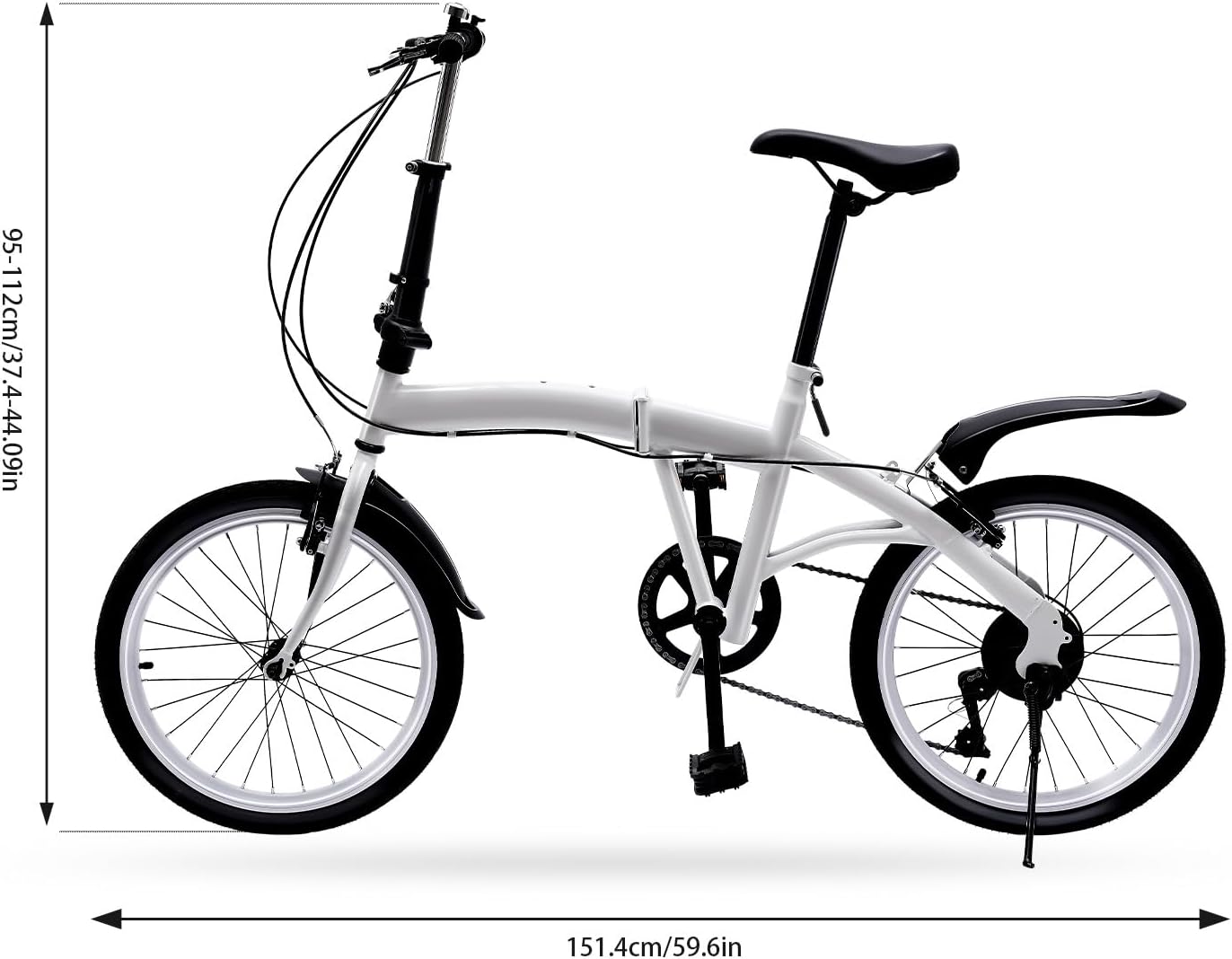 Adult Folding Bike, 20" 28 lbs White Folding City Bicycle with 7 Speed Shifter, 198lbs Load Capacity Light Weight Carbon Steel Height Adjustable Camping Bicycle Folding Bike for Adult