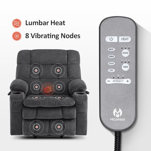 MCombo Dual Motor Power Lift Recliner Chair with Massage and Heat for Elderly People, Infinite Position, USB Ports, Cup Holders, Fabric 7890 (Medium-Regular, Burgundy)