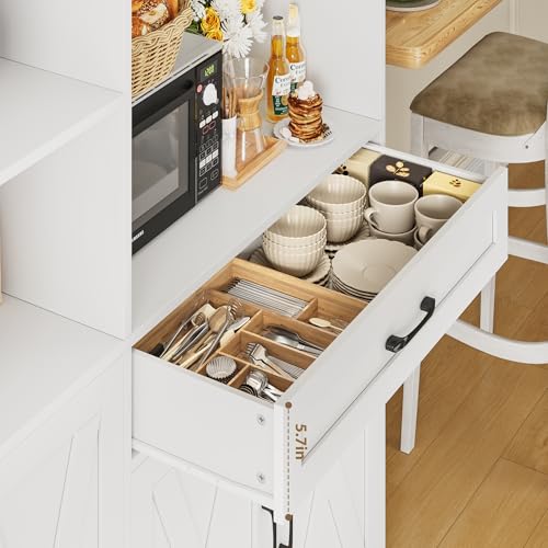 HOSTACK 71" Tall Kitchen Pantry Storage Cabinet, Farmhouse Food Pantry Cabinet with Microwave Stand, Barn Doors Kitchen Hutch with Large Drawer and Shelves for Dining Room, Ash Grey