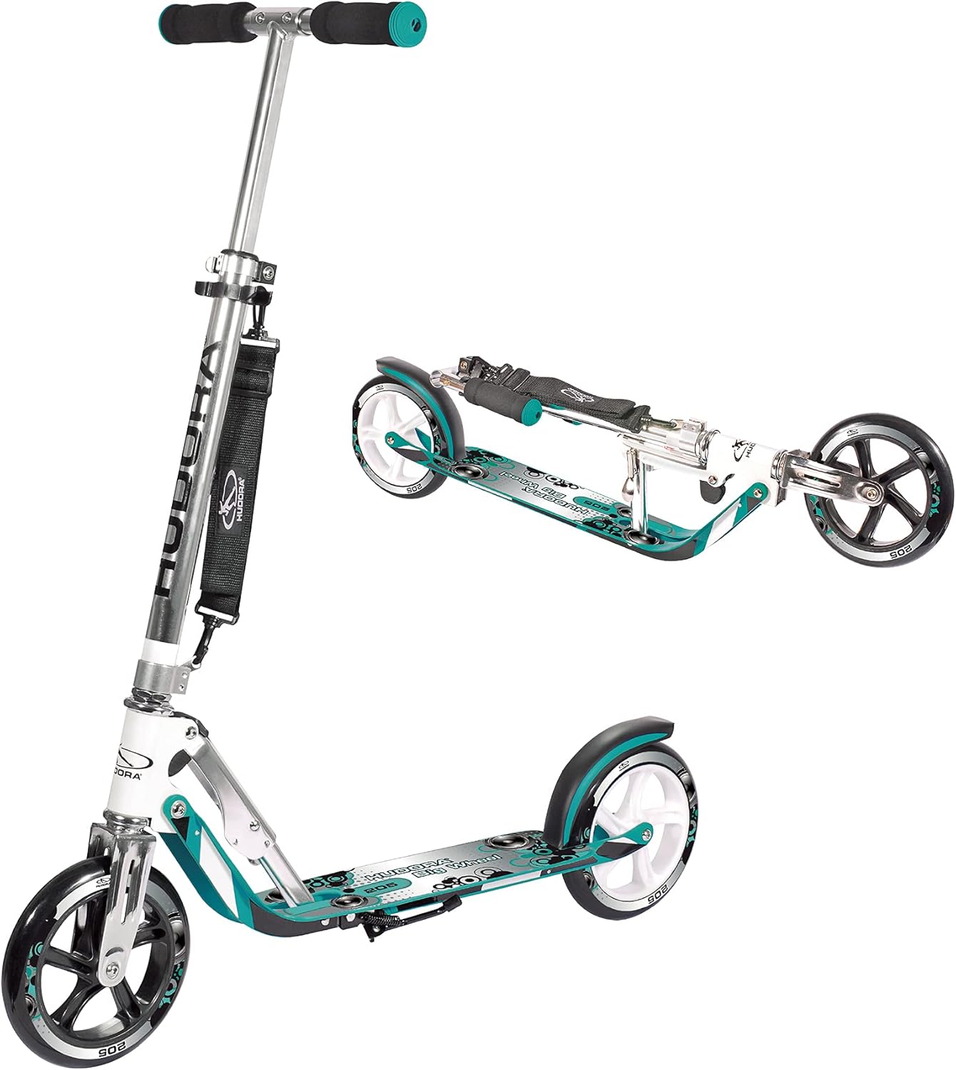 Scooter for Adults - HUDORA Foldable Adult Kick Scooters with Big Wheel Quick-Release Folding System 5 Level Height Adjustable Handlebar Lightweight Aluminum Frame Fold Up Commuter Scooter for Teens