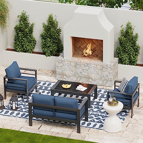 UDPATIO 8 Piece Aluminum Patio Furniture Set, Oversized Modern Outdoor Furniture Set with Olefin Fabric Cushion for Patio Deck Backyard, Dark Grey(with Waterproof Covers)