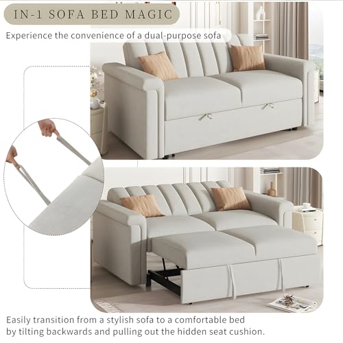 Pull Out Sofa Bed, Loveseat Sleeper, Convertible Soft Cushion Sofa Pull Bed,for Two People to Sit On, 2-in-1 Sofa Bed with Adjustable Backrest, Versatile Sleeper Sofa Bed (Gray)