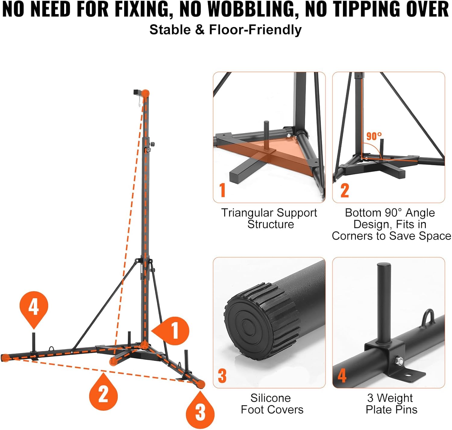 VEVOR Punching Bag Stand, Steel Heavy Duty Workout Training Equipment, Adjustable Height Boxing Punching Stand with Weighted Base, Holds Up to 400 lbs, Freestanding Sandbag Rack for Home Gym Fitness