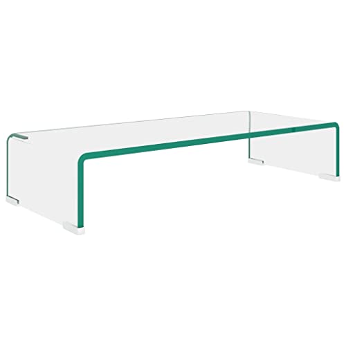 TV Stand/Monitor Riser Glass Clear 23.6"x9.8"x4.3",Glass TV Stand for Monitors and TVs Clear Tempered Glass Shelf for Desktops, Laptops, and Gaming Consoles Modern TV Unit with Riser for Improved View