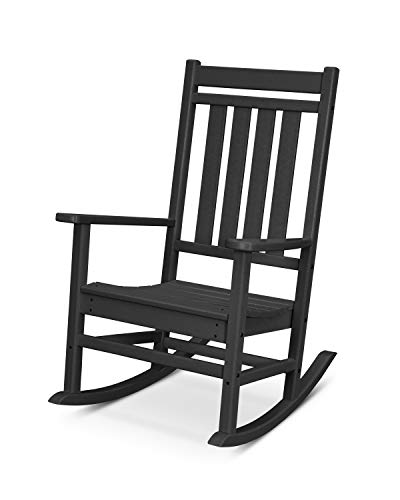 POLYWOOD Estate Rocking Chair, Outdoor Porch Rocker, All-Weather HDPE Patio Furniture, Adult Size, Made in USA, Black