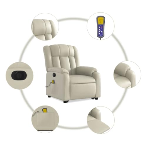 vidaXL Gray Faux Leather Electric Massage Recliner Chair with Power Lift and Reclining Functions for Living Room Comfort