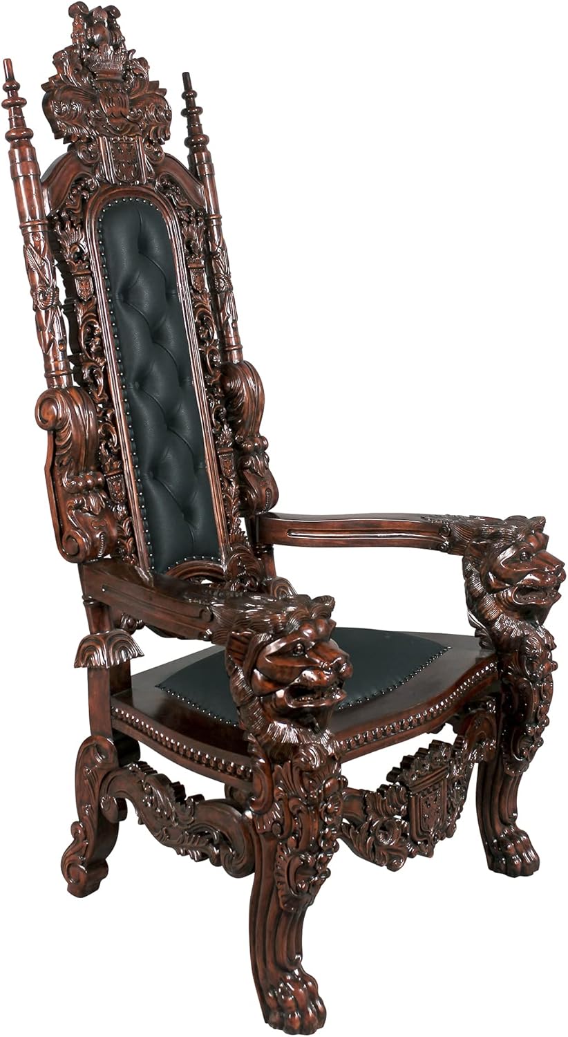 Design Toscano The The Lord Raffles Leather Lion Throne Chair, walnut