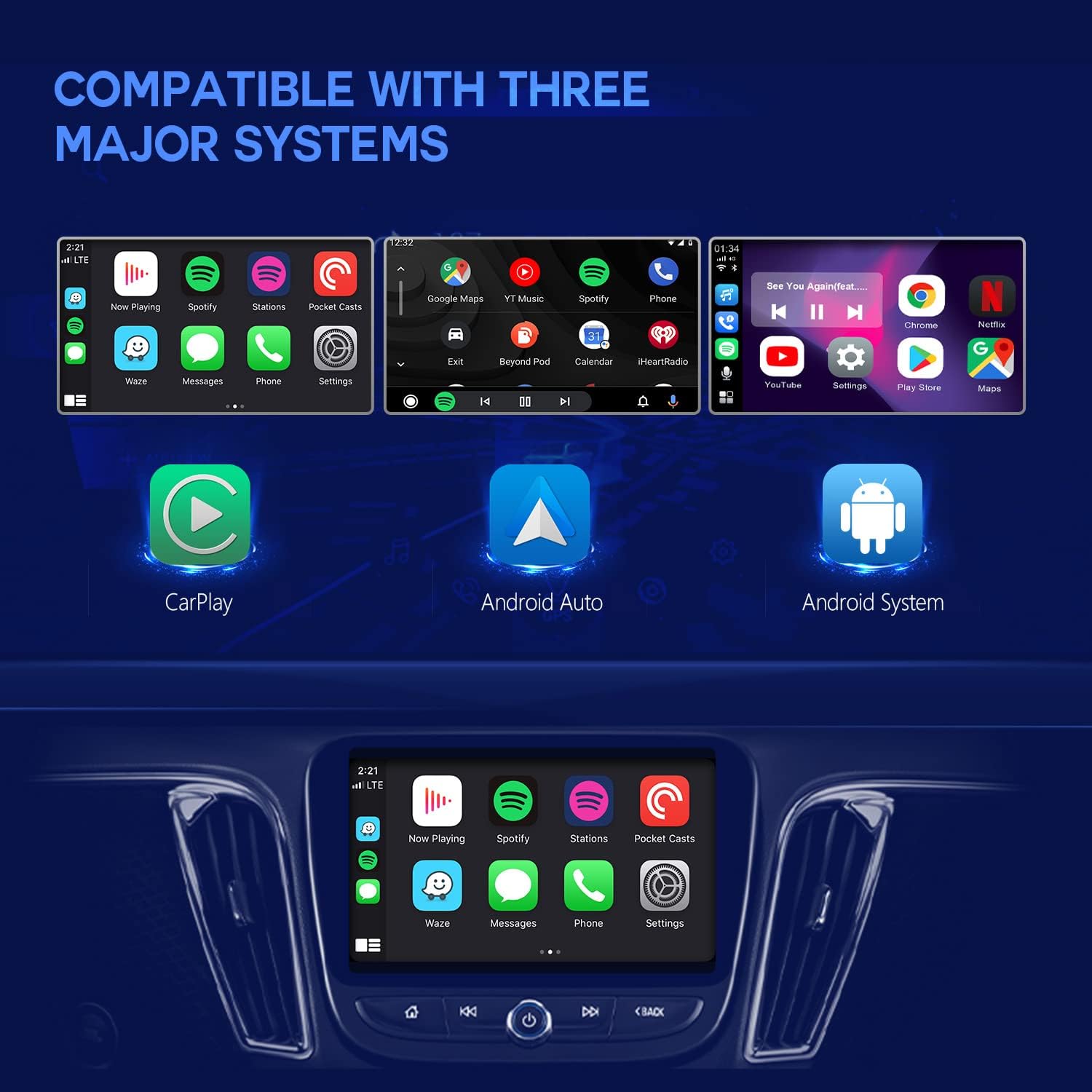 Multimedia Video AI Box for Cars with Wired CarPlay,AI Box Android System Supports WiFi,4G SIM Card,Split Screen,Wireless CarPlay+Wireless Android Auto,Installing Apps from Google Play (S21, Brown)