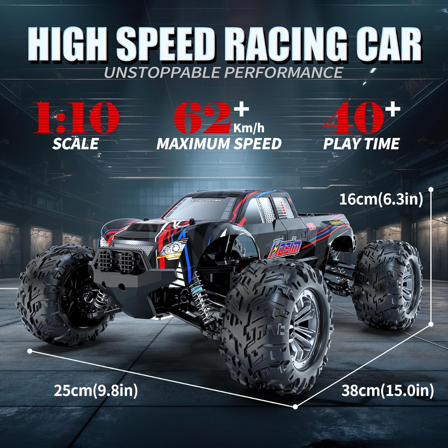 Hosim 1:10 Scale 48+ KMH Remote Control Car & 1:10 Scale 60+KMH Brushless Rc Cars for Adults Boys