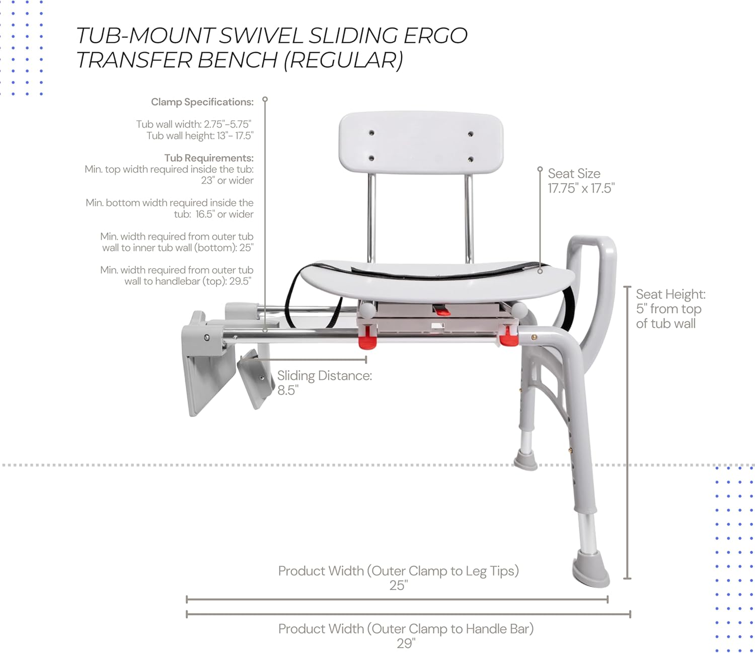 Tub-Mount Swivel Transfer Bench, Weight Capacity 350 LBs, for Safety Shower, for Elderly & Disabled (78768)
