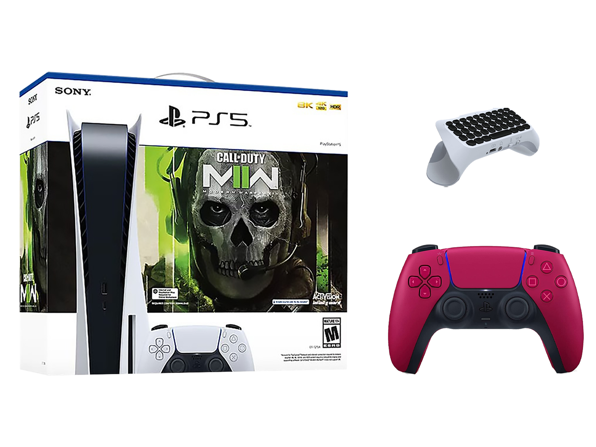 Sony Playstation 5 Disc Edition Call of Duty: Modern Warfare II Bundle with QuickType Keypad and Extra Cosmic Red Controller