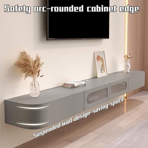 Floating TV Stand, Wall Mounted TV Cabinet, TV Entertainment Center Shelf TV Console Table with 2 Cabinets for Living Room Bedroom(Color:Grey,Size:240CM/94.4")