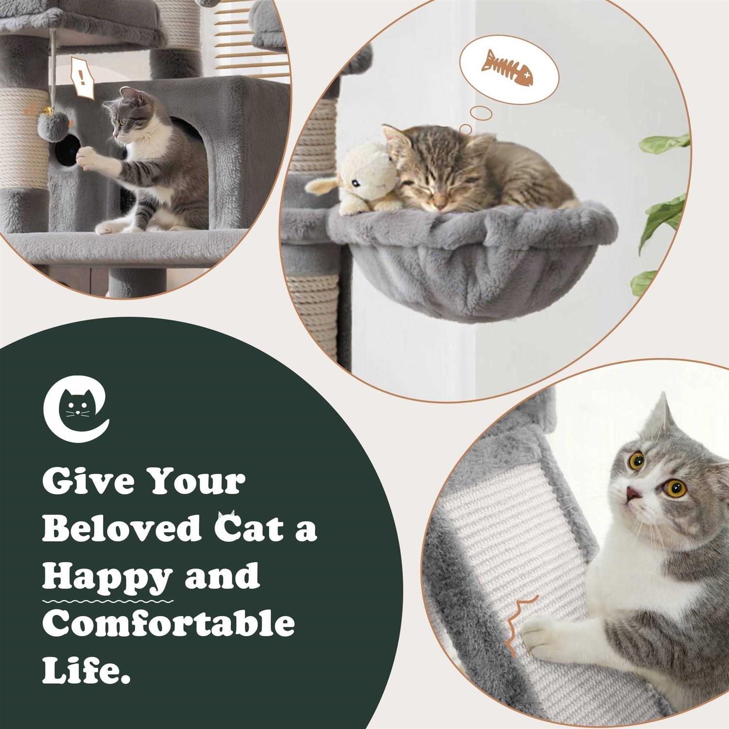 Amolife 68 Inch Cat Tower Multi-Level / X-Large Cat Tree King with Scratching Posts Kitty Pet Play House - Pet Supplies online store