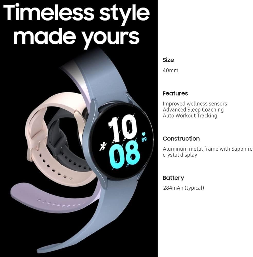 Samsung Galaxy Watch 5 (40mm, WIFI + 4G LTE) 1.2" Super AMOLED Smartwatch GPS Bluetooth Fully Unlocked w/ Sleep Coach, 3-in-1 Bioactive Sensor, Water Resistant R905U (w/Fast Charging Cable, Graphite)
