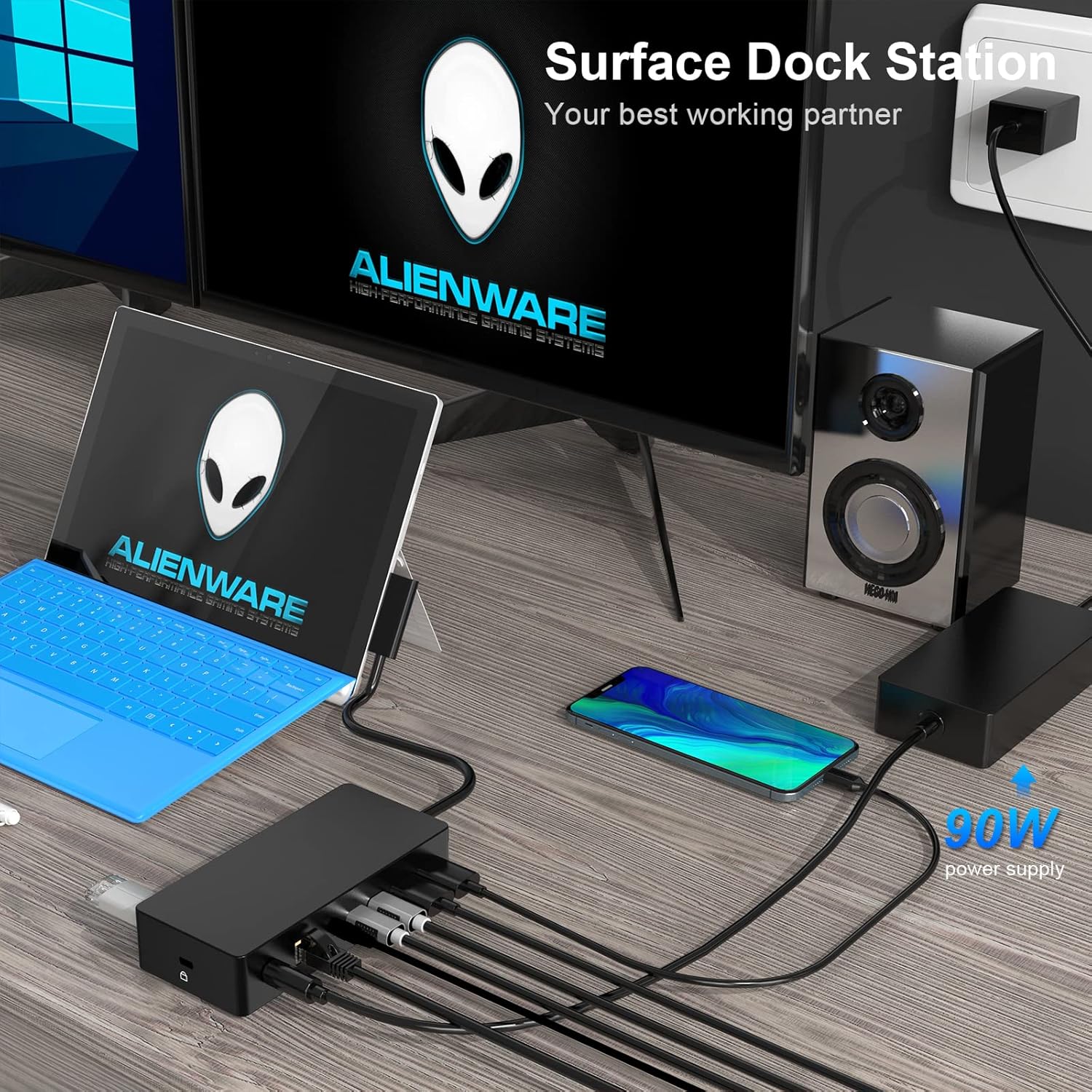 Surface Dock, Surface Pro Docking Station with 90W Power Supply Compatible with Surface Pro9/ 8/X/7/6/4/3/2017, Surface Laptop 4/3/2/go, Surface Laptop, Surface Book2,Surface Book,Surface Go