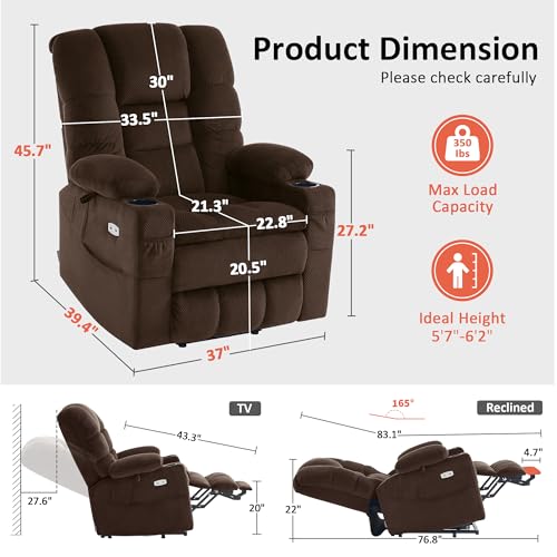 MCombo Large Triple Motor Power Lift Recliner Chair with Massage and Dual Heating, Adjustable Headrest for Tall Elderly People, Fabric 7634 (Grey, Large)