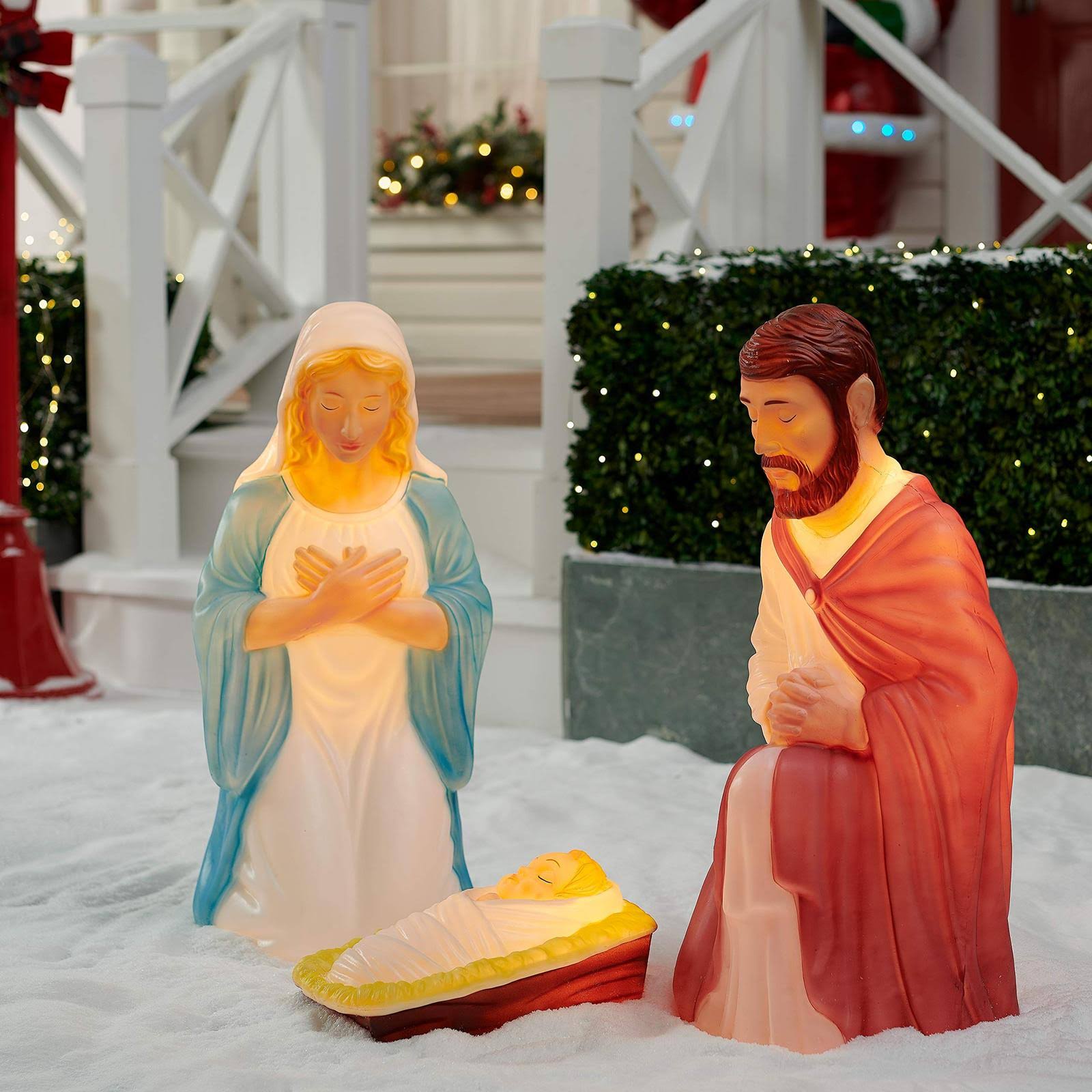Blow Mold 3 Piece Outdoor Nativity Scene Holy Family Christmas Holiday *Read*