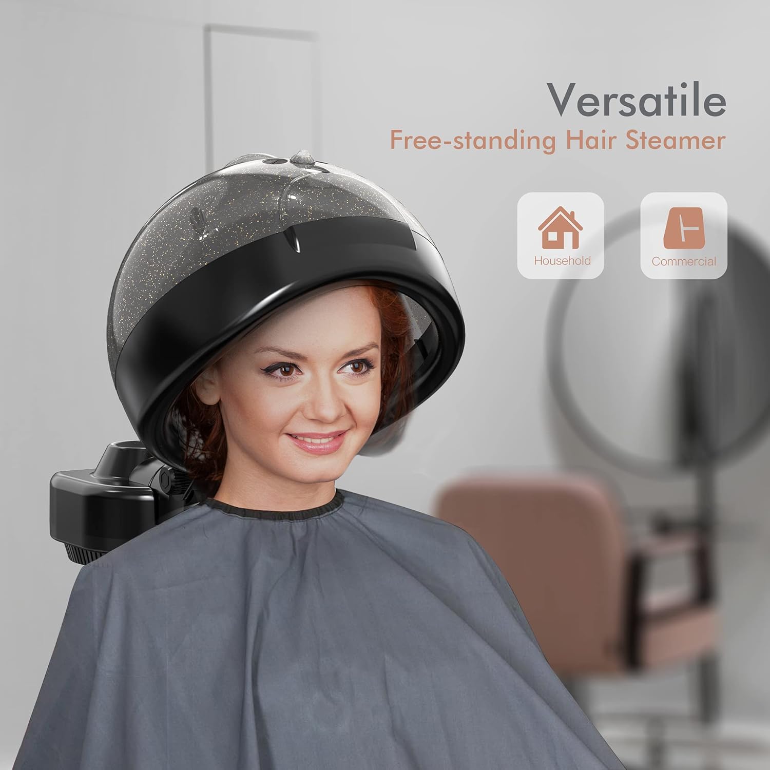 TASALON Standing Hair Steamer for Deep Conditioning - Hooded Hair Steam Cap for Natural, Dyed Hair - Professional Steamer for Hydration, Dry Hair Treatment-Heated Micro Mist Steamer for Spa, Home Use
