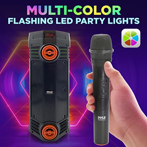 Pyle Portable Bluetooth PA Speaker - 300W Dual 6.5” Rechargeable Indoor/Outdoor BT Karaoke Audio System-Party Lights,LED Display,FM/AUX/MP3/USB/SD, 1/4" in, Handle, Wheels-Wireless Mic, Remote Control