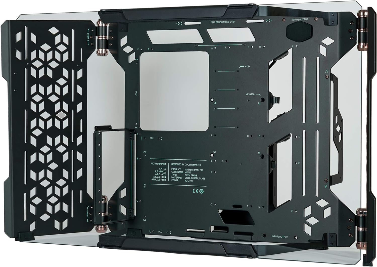 Cooler Master MasterFrame 700 Custom Test Bench/Open-Air ATX PC Case, Panoramic Tempered Glass, Premium Variable Friction Hinges, Built-in VESA Mount