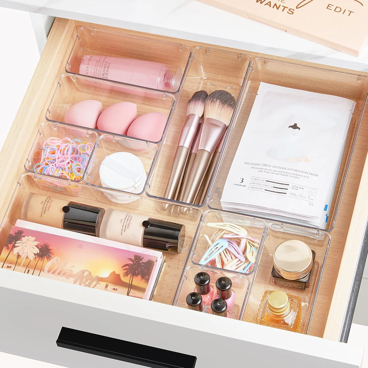 Hltsor 72 PCS Plastic Drawer Organizers Set  4-Size Versatile Bathroom and Vanity Organizer Trays  Non-Slip Storage Bins for Makeup  Jewelries  Kitchen Utensils and Office Desk  Pink