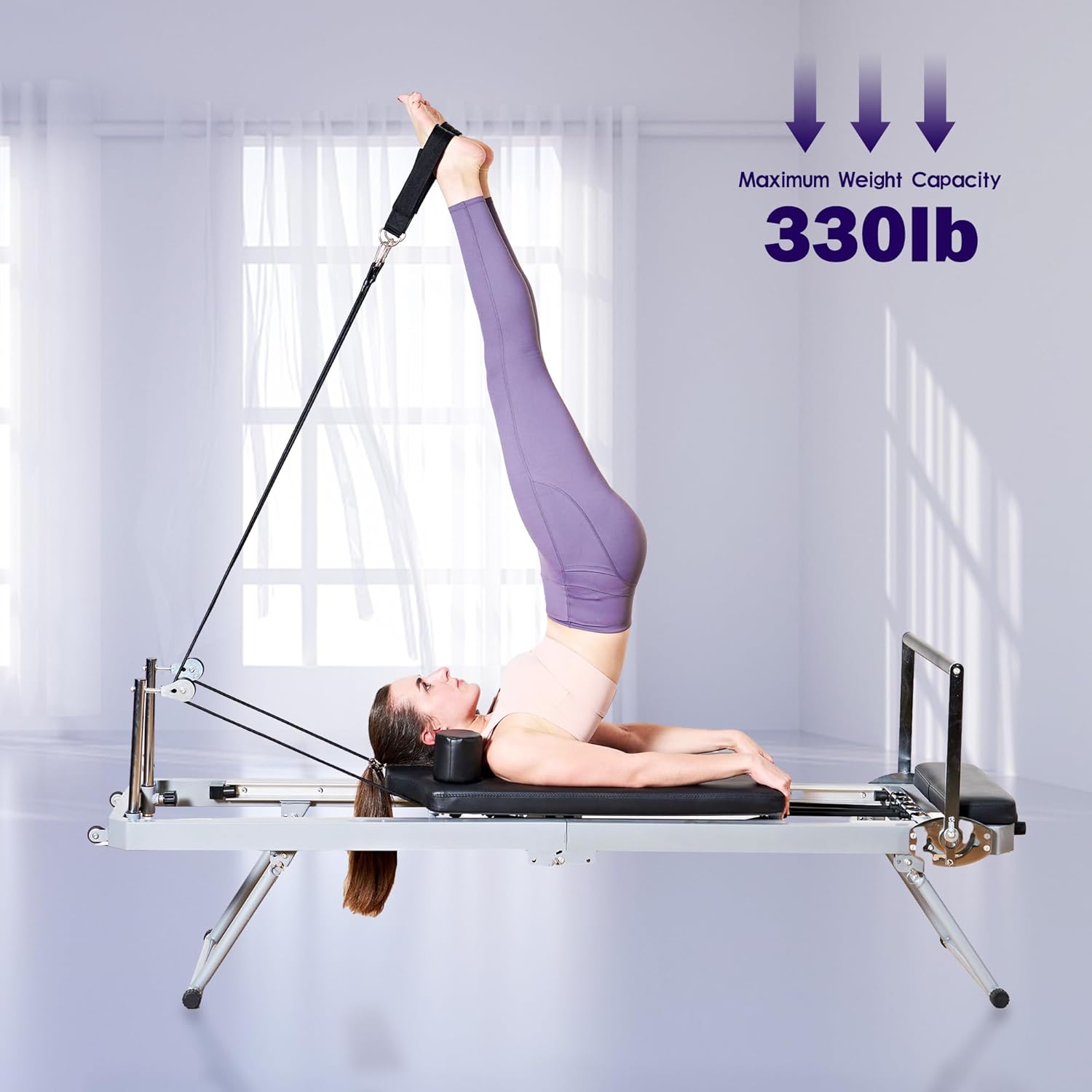 DlandHome Pilates Reformer Machine, Foldable Pilates Machine Equipment for Home, Foldable Reformer Pilates for Beginner, Up to 330lbs, Black