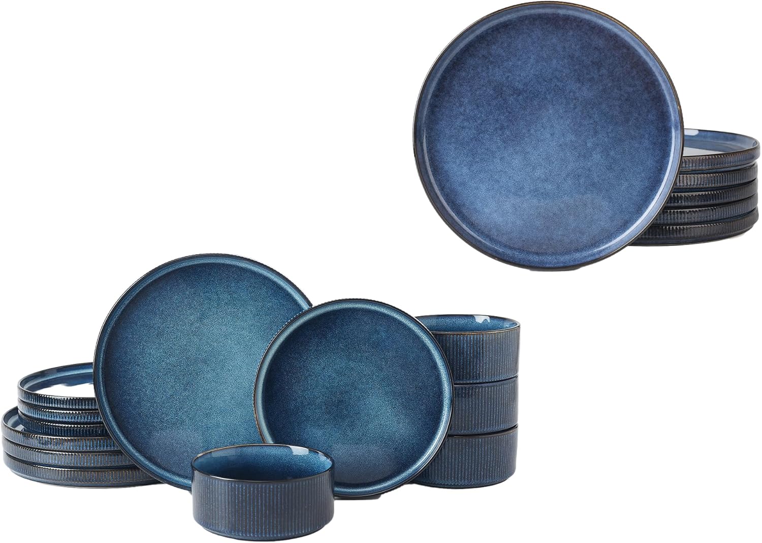 Famiware Dinnerware Set for 4 (12 Piece) and 10" Dinner Plates for 6 - Nebulas Blue