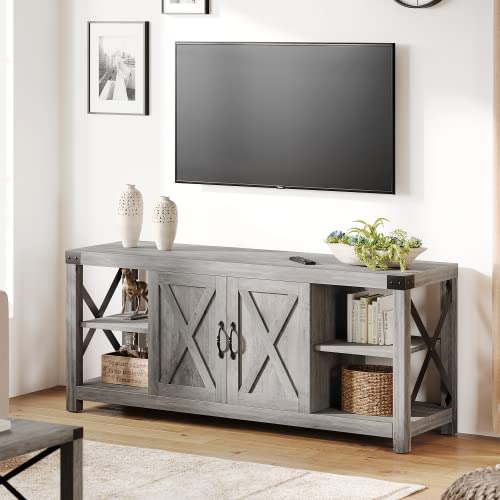 GAOMON 60 Inch TV Stand for TV up to 50 inches,60 inches and 65 Inches, Farmhouse Wood Stand TV Cabinet Entertainment Center with Storage and Adjustable Shelves (Grey)