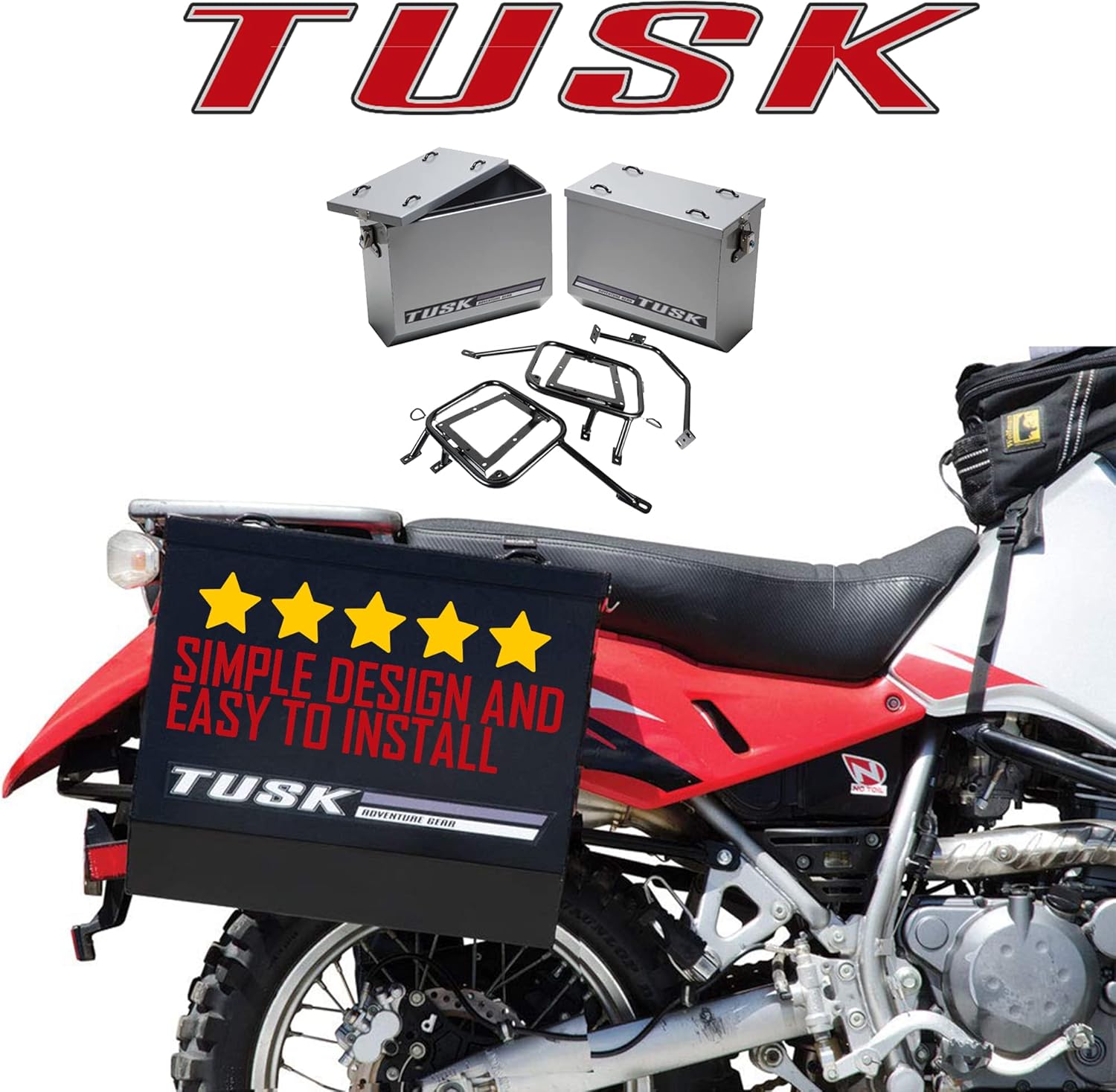 TUSK Aluminum Panniers with Pannier Racks Large Silver for Kawasaki KLR650 2008-2018