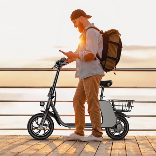WINDHORSE Electric Scooter for Adults, Foldable E Scooter with Seat & Carry Basket, Adult Electric Scooter with 672W PWR, 288Wh Max 20MPH 20 Miles Commuter E-Scooter, 12.5" Tires